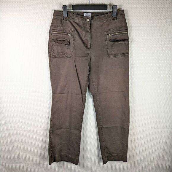 Chico’s 1.5 Brown Zip Pocket Pants Stretch Cotton Straight Leg Women’s 33x29 - Picture 1 of 4